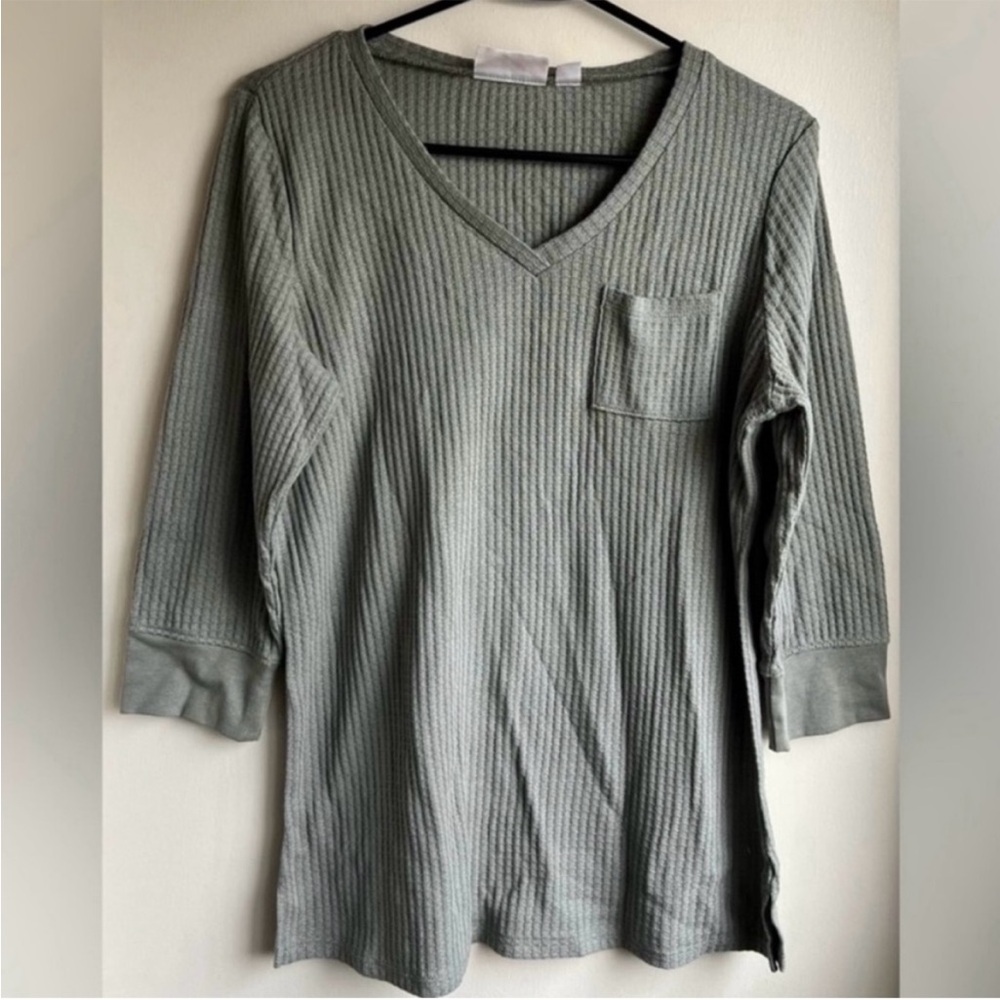 Belle by Kim Gravel Women's Ribbed V-Neck Top - Green